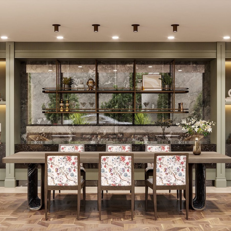 a community kitchen with tables and chairs